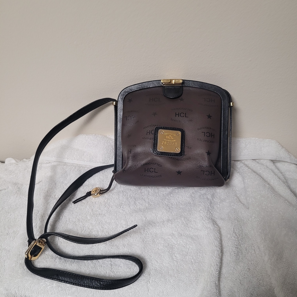 HCL Black and Brown Crossbody Bag German Leather Vintage *flaw